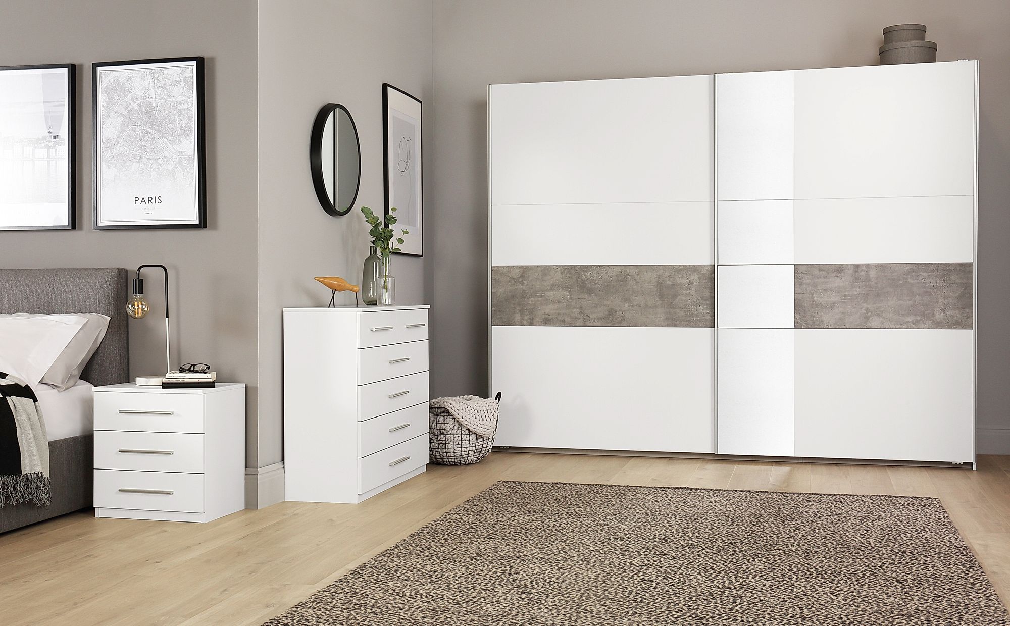 Rauch Korbach White And Stone Grey 2 Door Sliding Wardrobe With