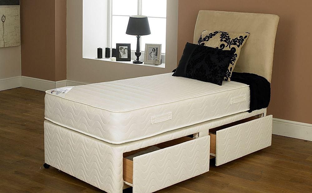 small double divan bed with mattress and headboard