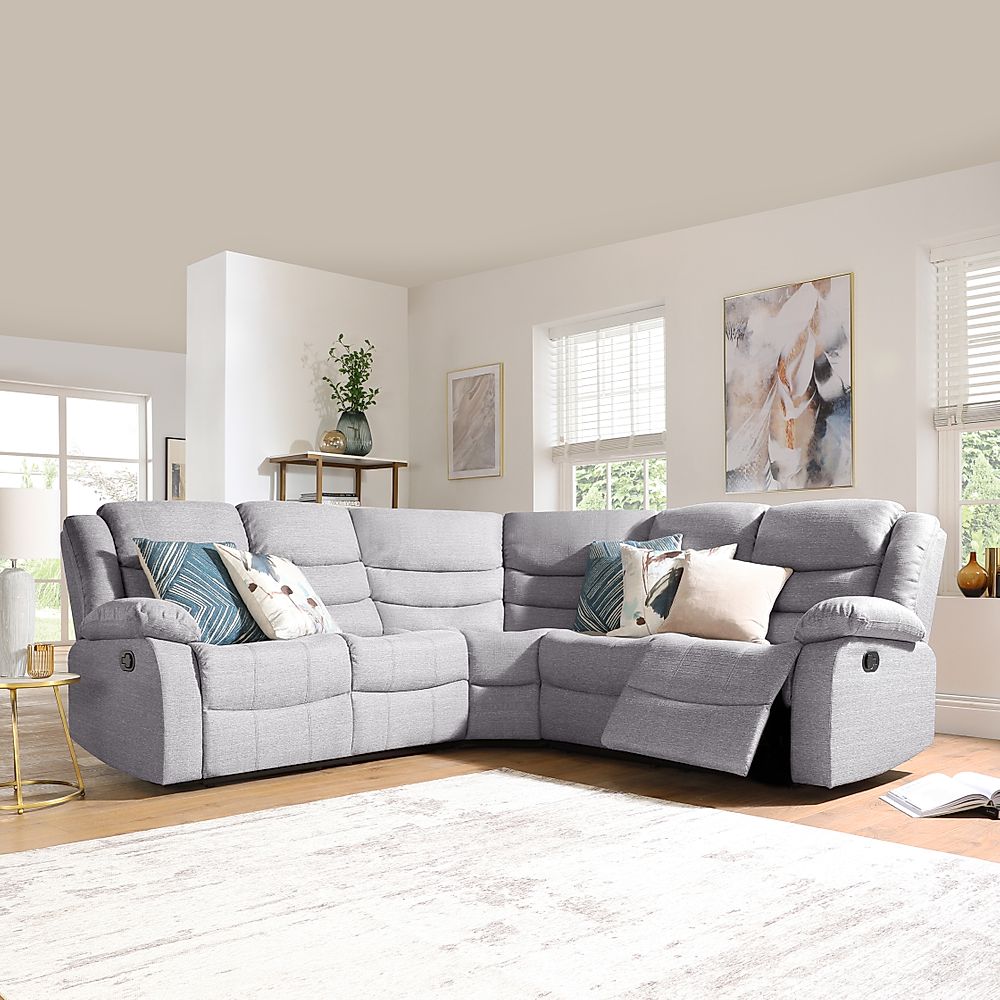 Sorrento Recliner Corner Sofa, Light Grey Classic Linen-Weave Fabric ...