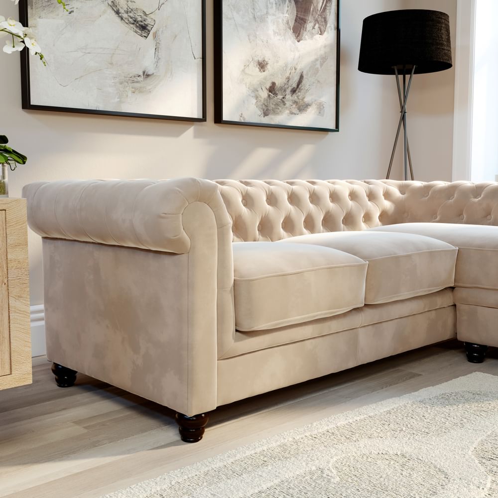 Champagne velvet corner deals sofa