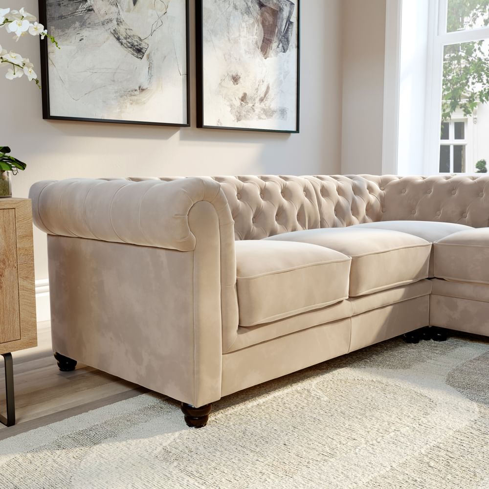 Champagne velvet deals corner sofa