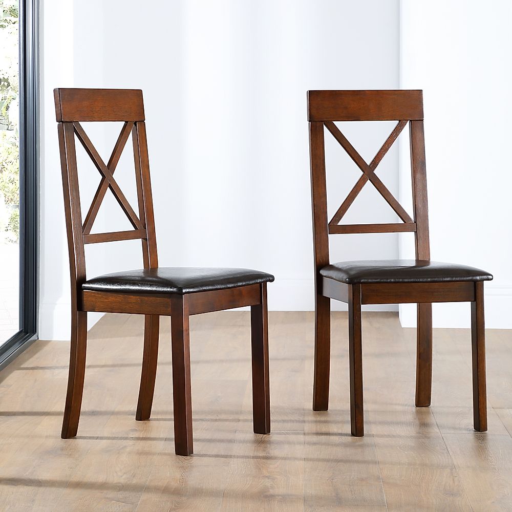 Kendal Dark Wood Dining Chair (Brown Leather Seat Pad) | Furniture And