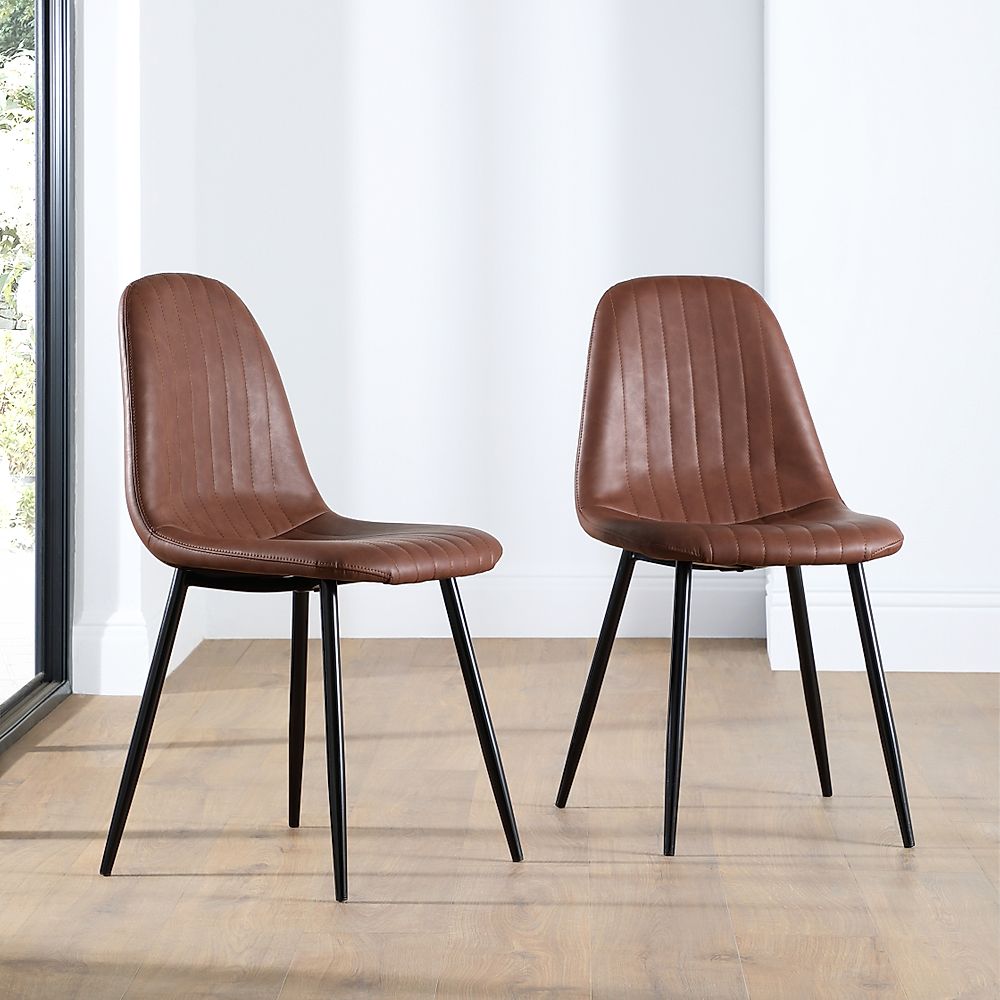 Brooklyn Dining Chair Tan Classic Faux Leather And Black Steel Only £79