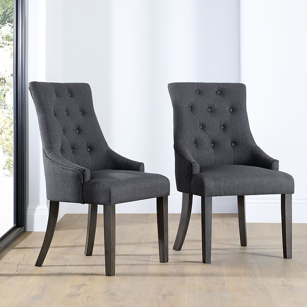 Duke Dining Chair, Slate Grey Classic Linen-Weave Fabric & Grey Solid Hardwood