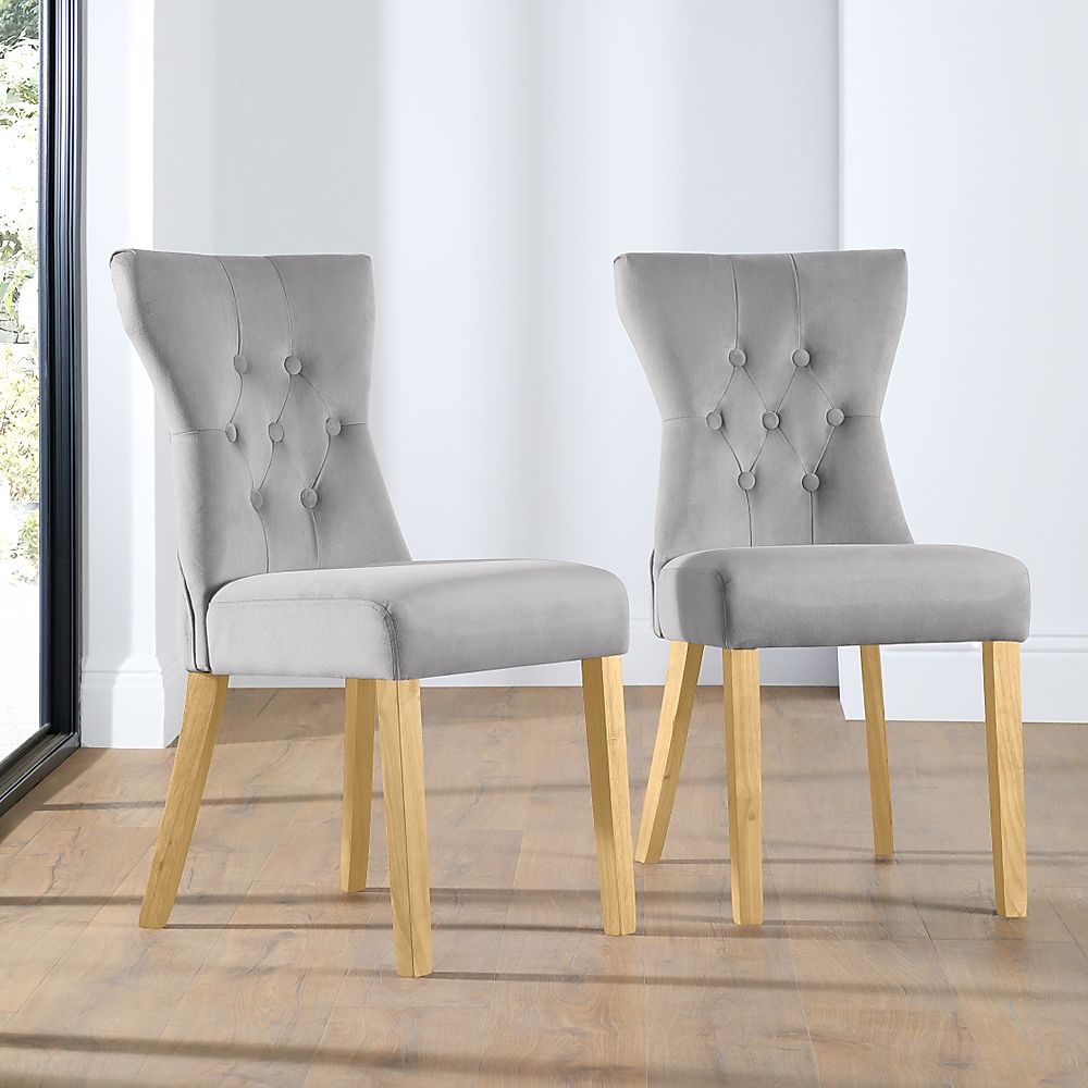 Bewley Grey Velvet Button Back Dining Chair (Oak Leg) | Furniture And