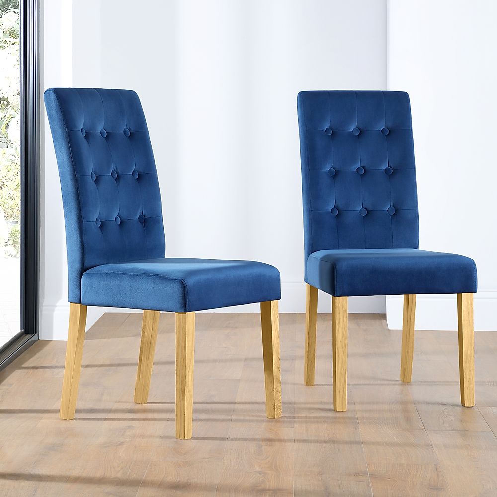 Regent Blue Velvet Button Back Dining Chair (Oak Leg) | Furniture And
