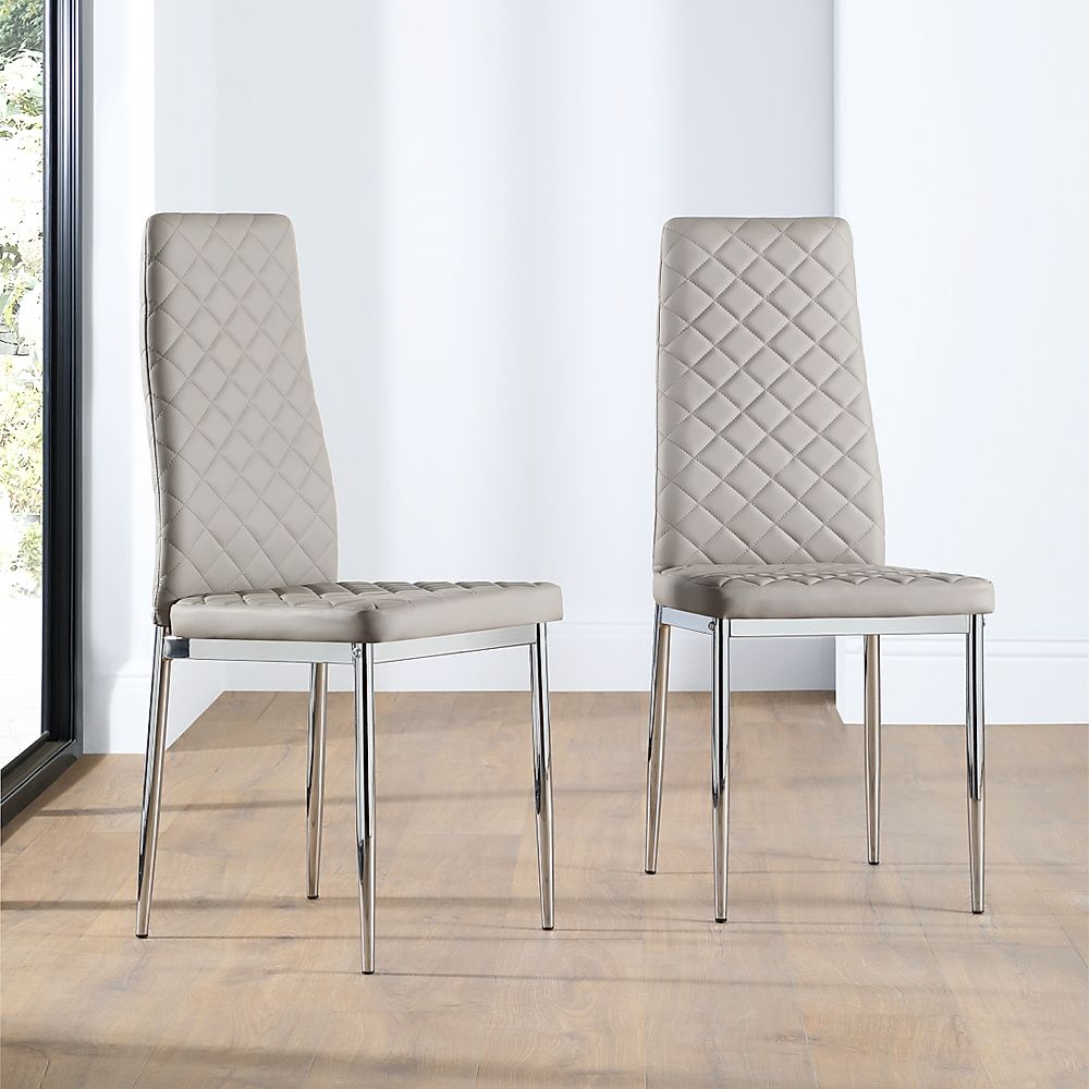 Renzo Taupe Leather Dining Chair (Chrome Leg) | Furniture And Choice