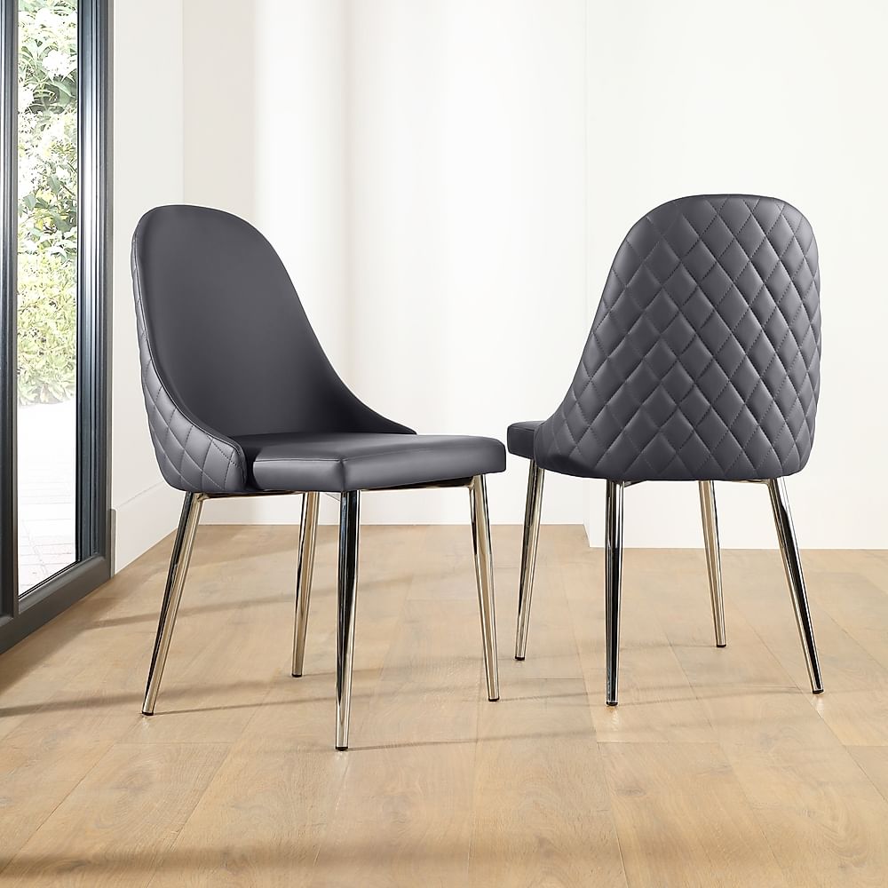 Ricco Dining Chair, Grey Premium Faux Leather & Chrome Only £99.99 ...