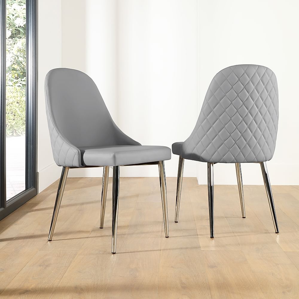 Ricco Dining Chair, Light Grey Premium Faux Leather & Chrome Only £89. ...