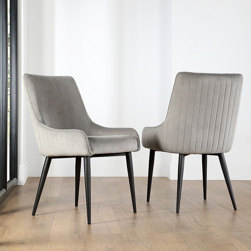 Liza Dining Chair, Grey Classic Velvet & Black Steel