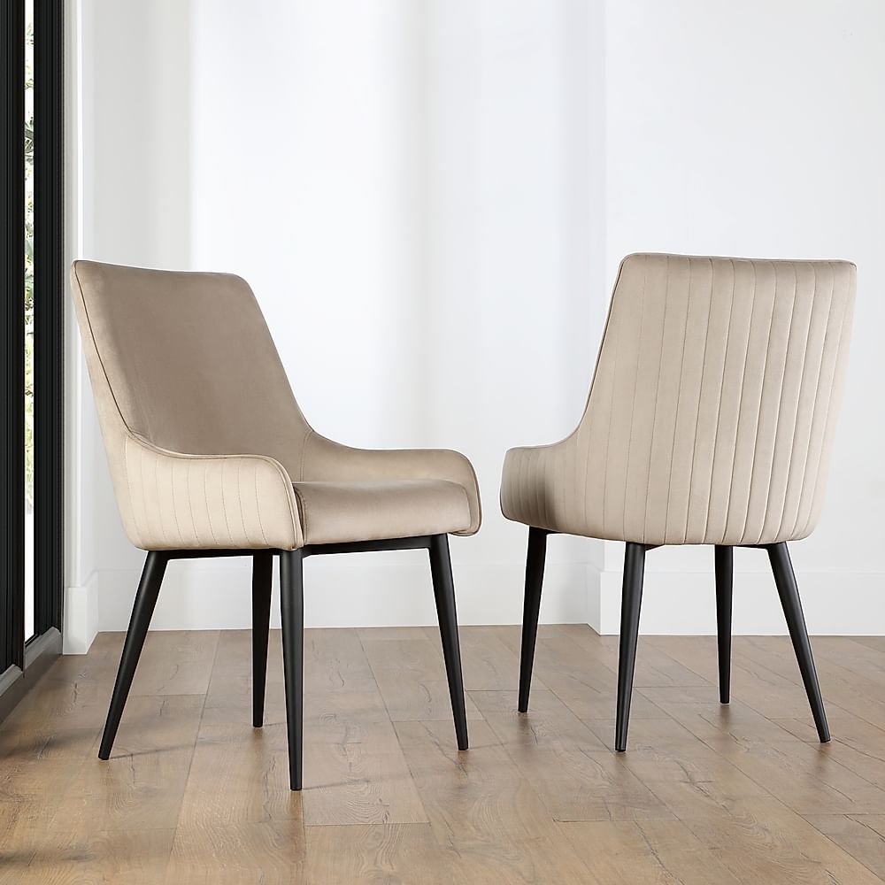 Liza Dining Chair, Champagne Classic Velvet & Black Steel