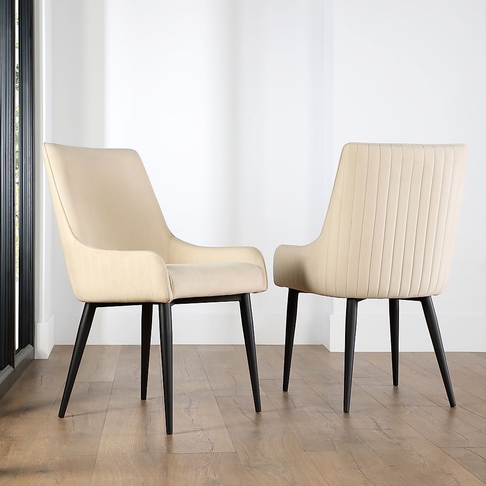 Liza Dining Chair, Ivory Classic Plush Fabric & Black Steel