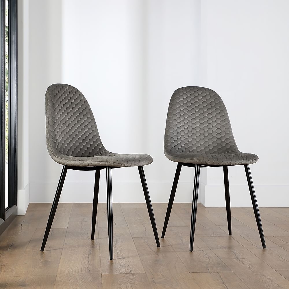 Brooklyn Honeycomb Dining Chair, Grey Classic Velvet & Black Steel