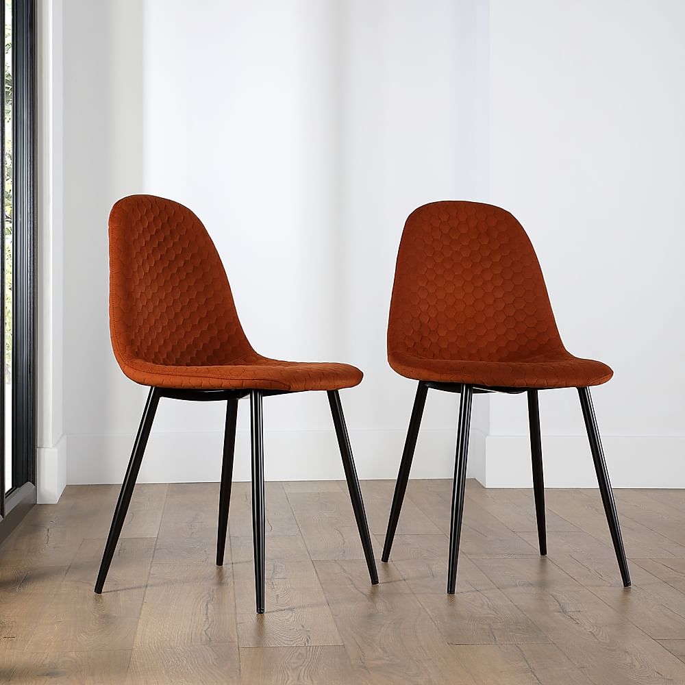 Brooklyn Honeycomb Dining Chair, Burnt Orange Classic Velvet & Black Steel