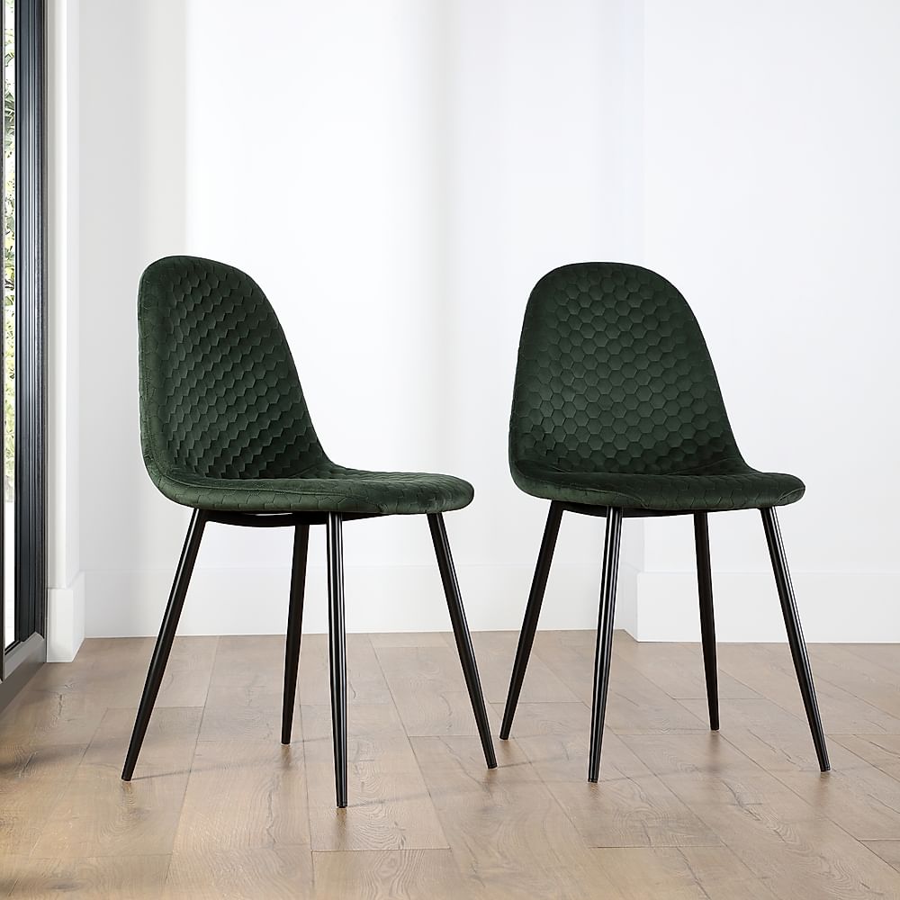 Brooklyn Honeycomb Dining Chair, Moss Green Classic Velvet & Black Steel