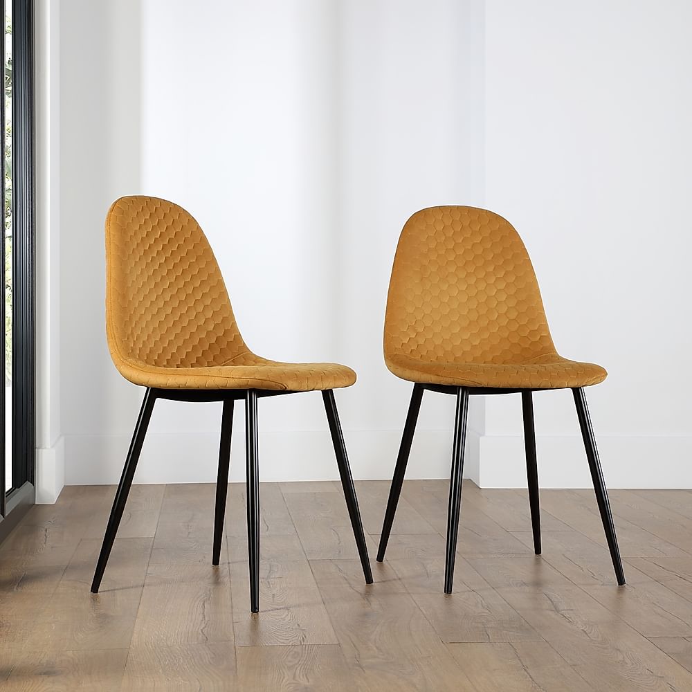 Brooklyn Honeycomb Dining Chair, Mustard Classic Velvet & Black Steel