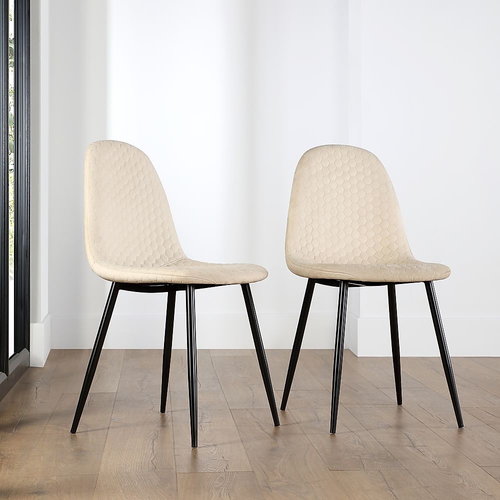 Brooklyn Honeycomb Dining Chair, Ivory Classic Plush Fabric & Black Steel