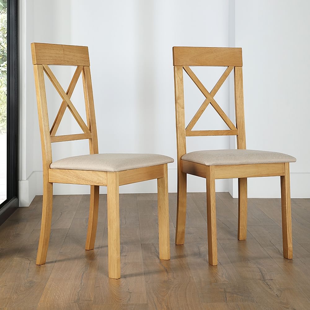 Kendal Dining Chair, Oatmeal Classic Linen-Weave Fabric & Natural Oak Finished Solid Hardwood