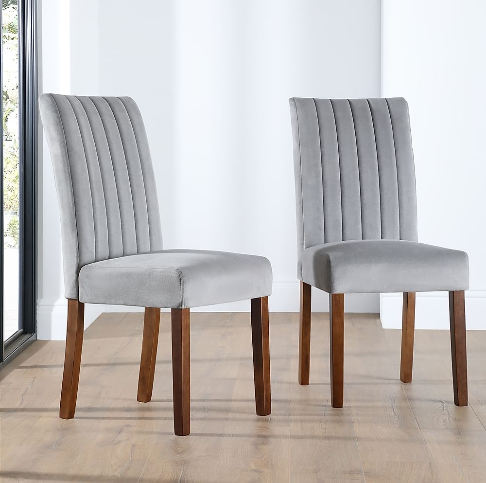 Salisbury Dining Chair, Grey Classic Velvet & Dark Solid Hardwood