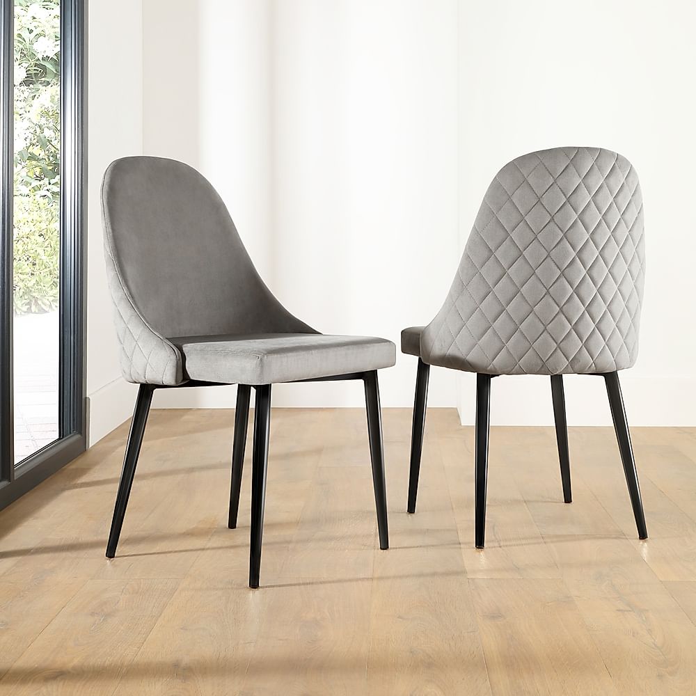 Ricco Dining Chair, Grey Classic Velvet & Black Steel