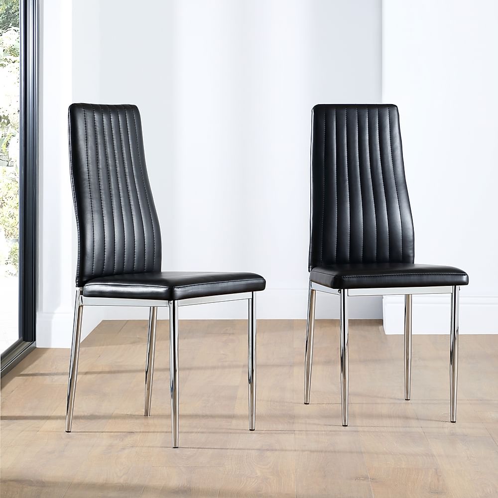 Leon Dining Chair, Black Premium Faux Leather & Chrome