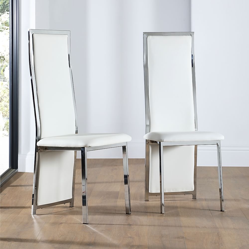 Celeste Dining Chair, White Premium Faux Leather & Chrome