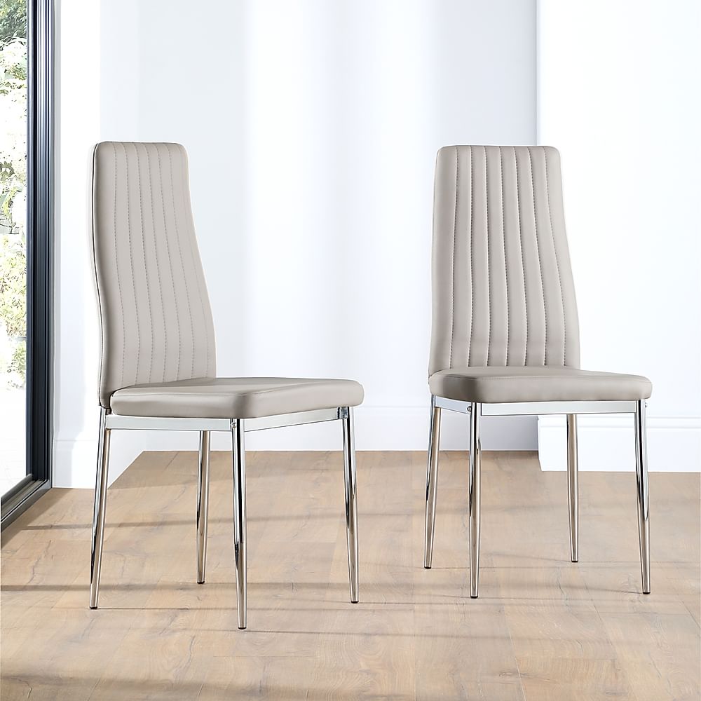 Leon Dining Chair, Stone Grey Premium Faux Leather & Chrome