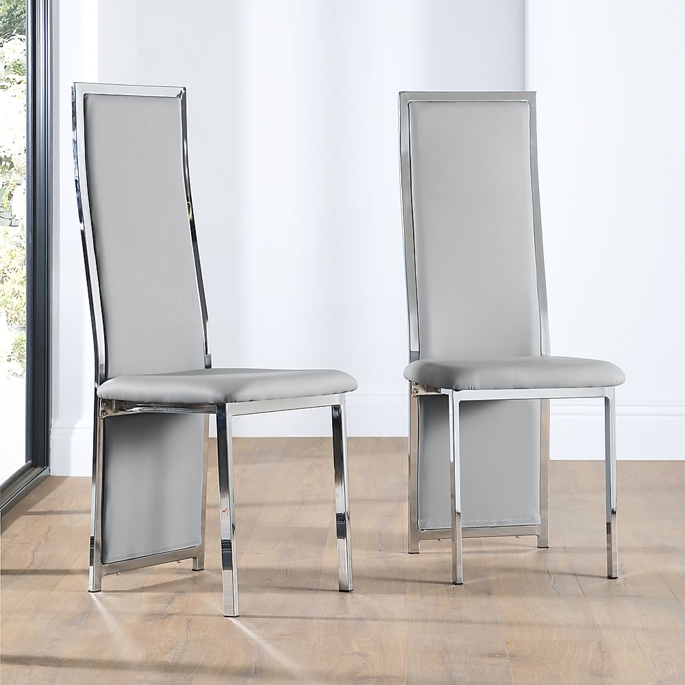 Celeste Dining Chair, Light Grey Premium Faux Leather & Chrome