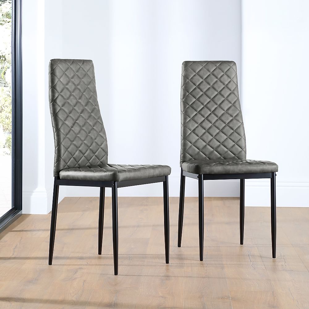 Renzo Dining Chair, Vintage Grey Premium Faux Leather & Black Steel