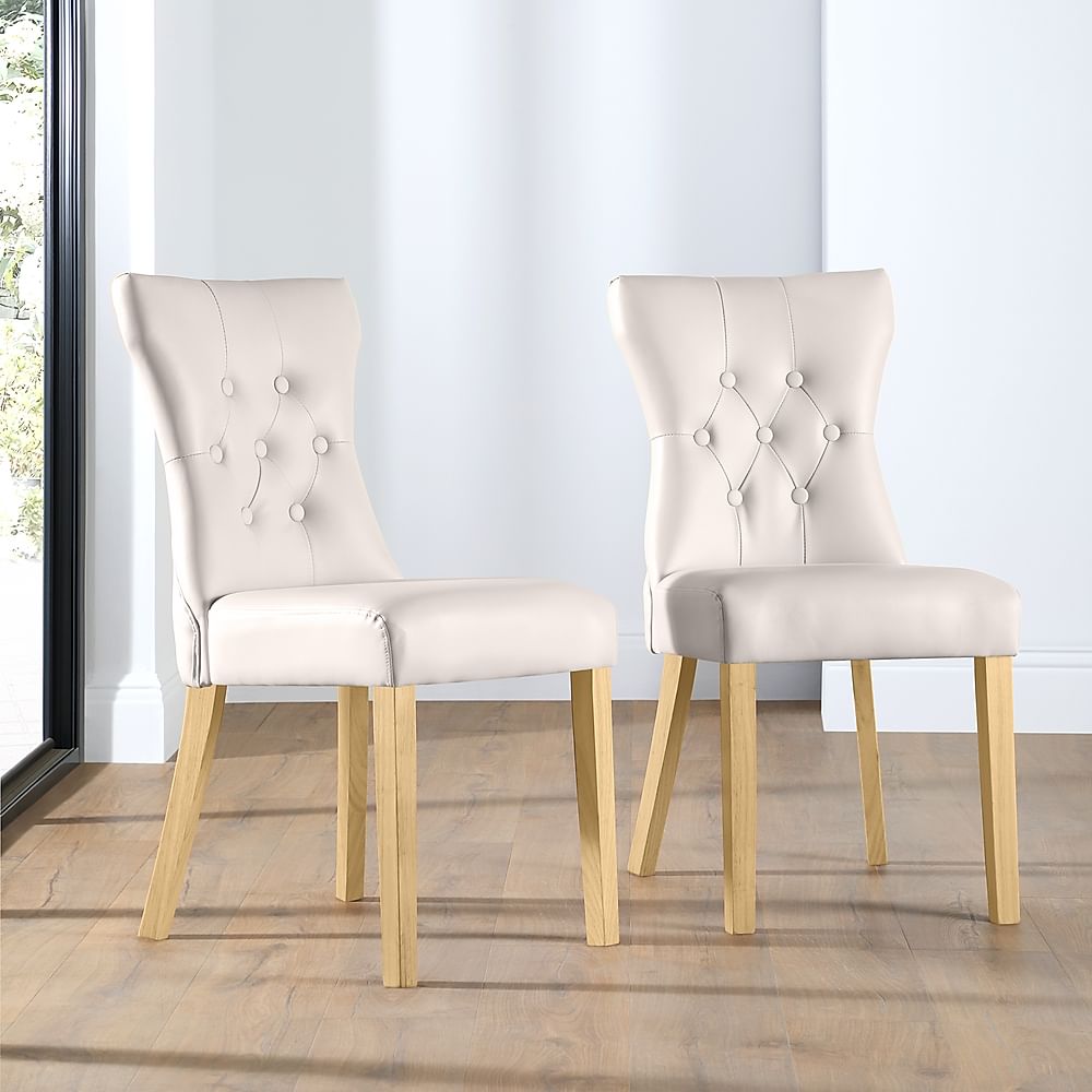 Bewley Dining Chair, Ivory Premium Faux Leather & Natural Oak Finished Solid Hardwood