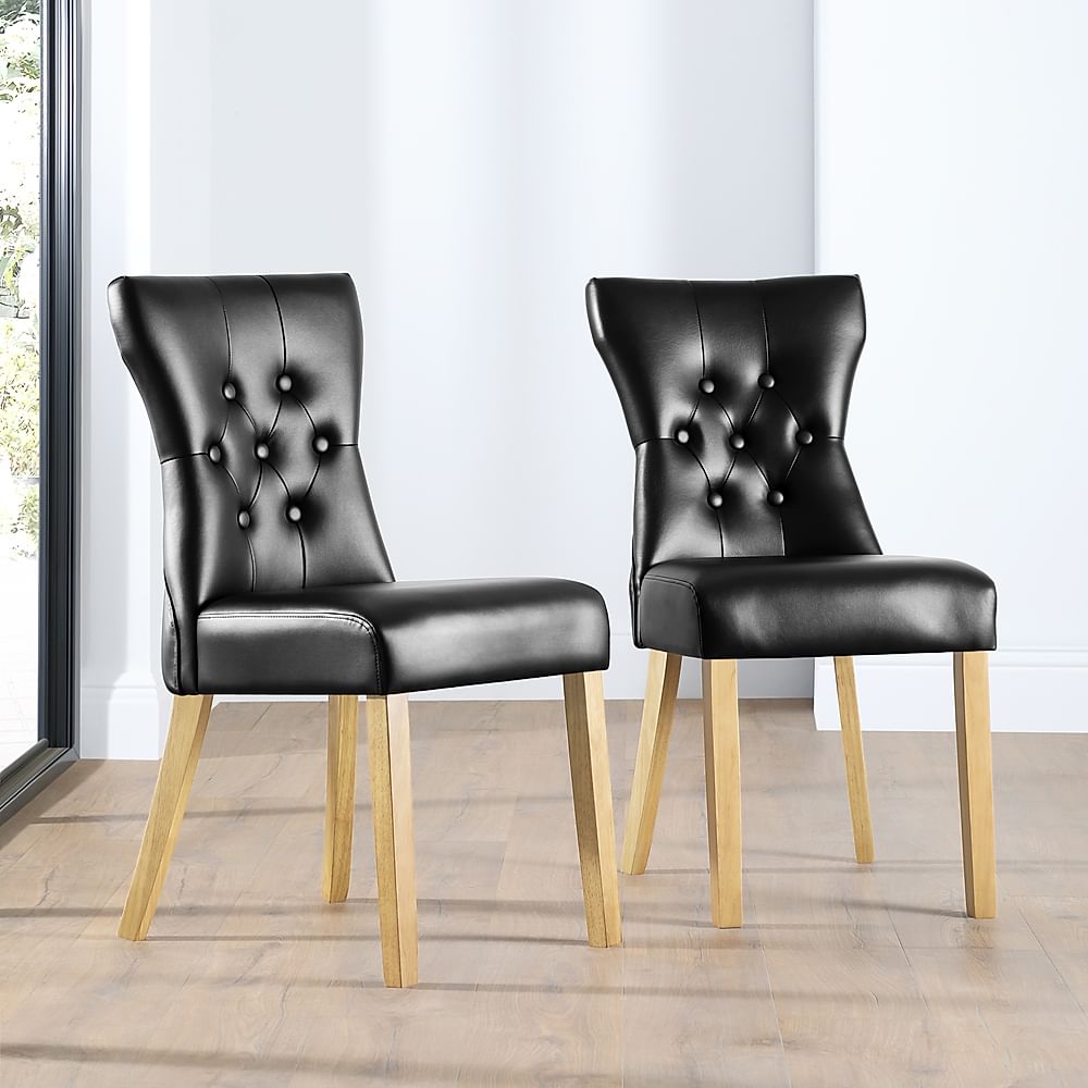 Bewley Dining Chair, Black Premium Faux Leather & Natural Oak Finished Solid Hardwood