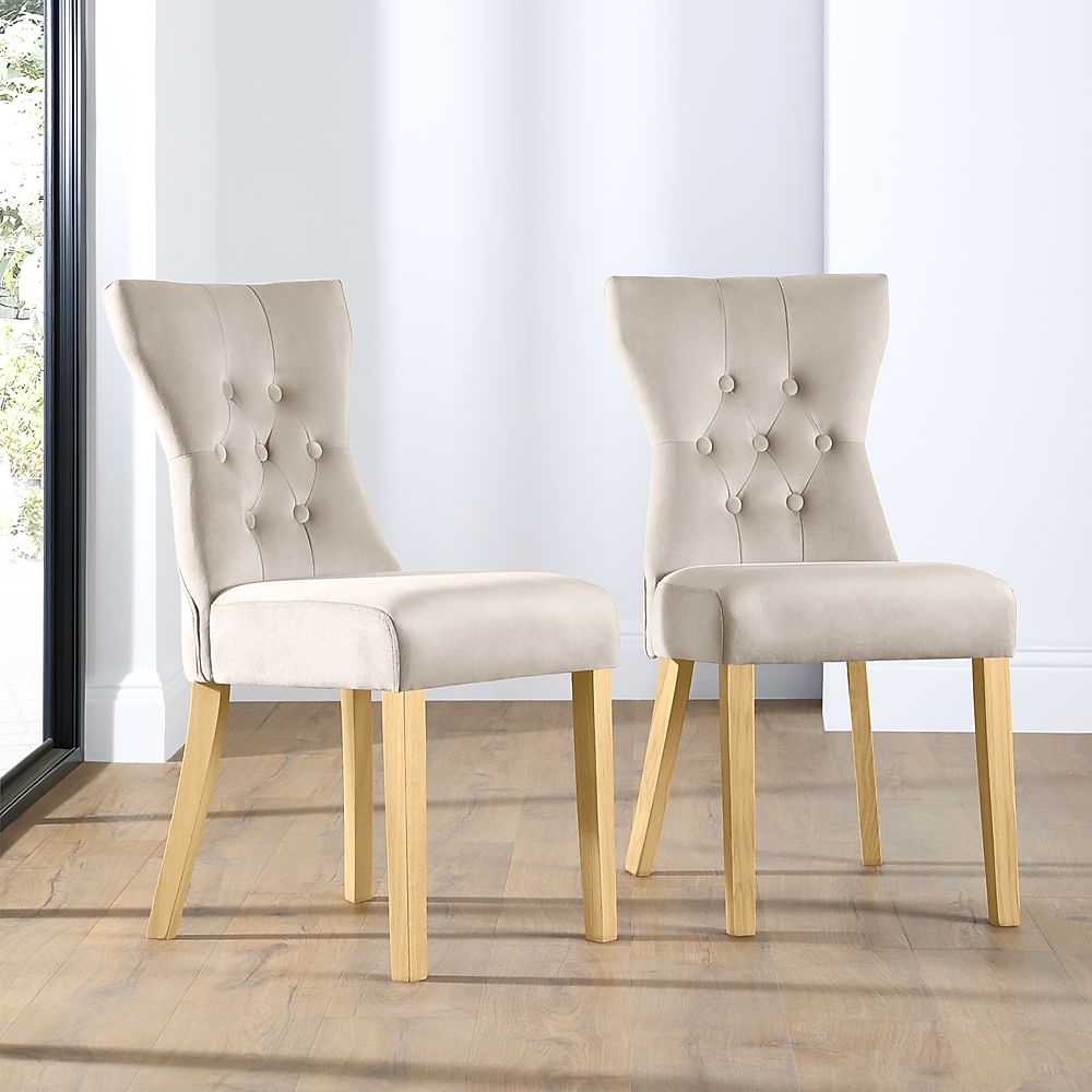 Bewley Dining Chair, Champagne Classic Velvet & Natural Oak Finished Solid Hardwood