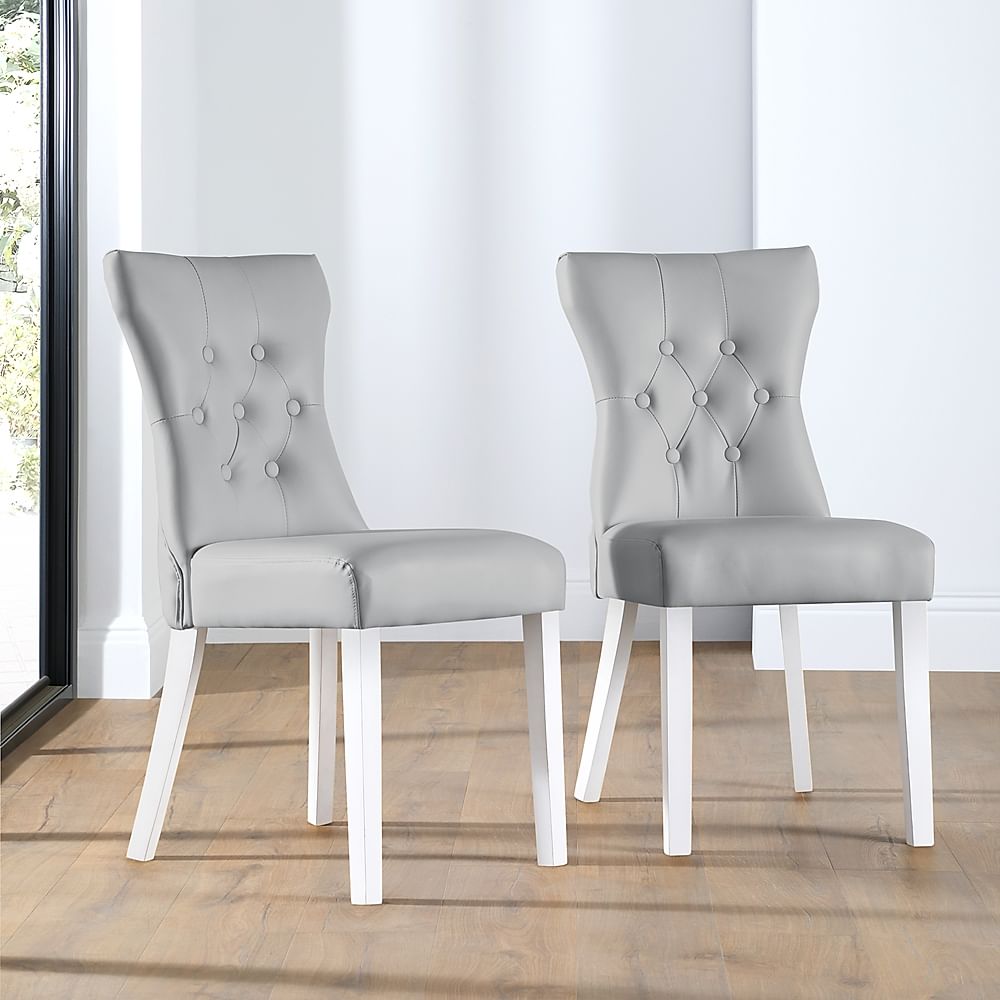 Bewley Dining Chair, Light Grey Premium Faux Leather & White Solid Hardwood