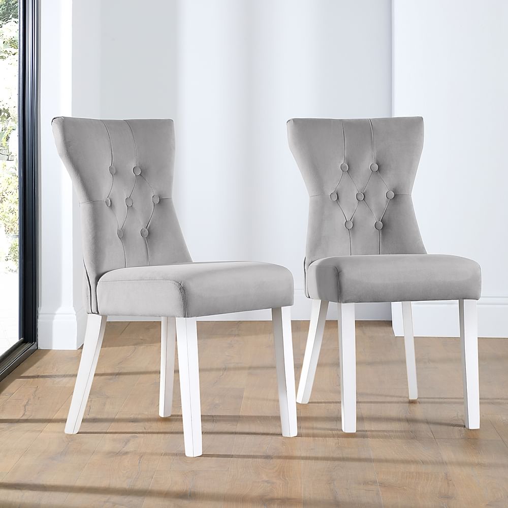 Bewley Dining Chair, Grey Classic Velvet & White Solid Hardwood