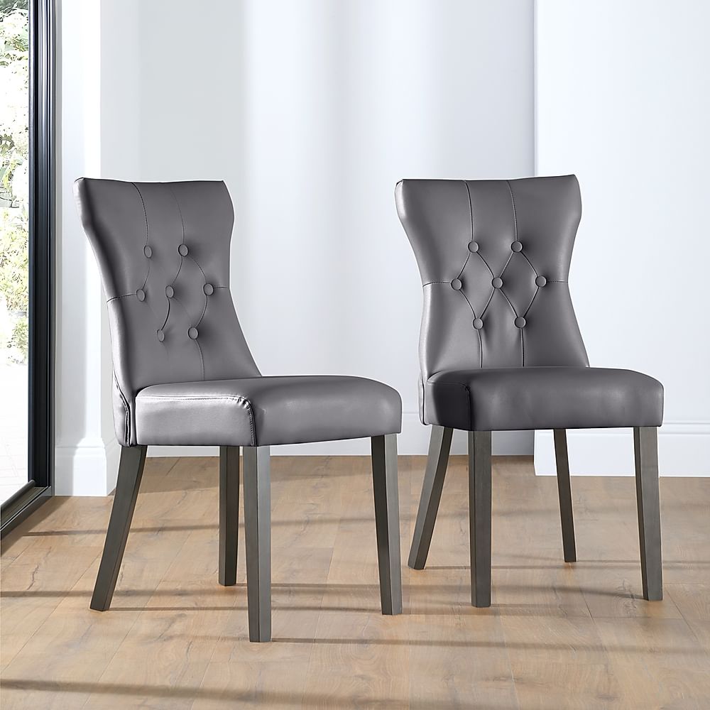 Bewley Dining Chair, Grey Premium Faux Leather & Grey Solid Hardwood