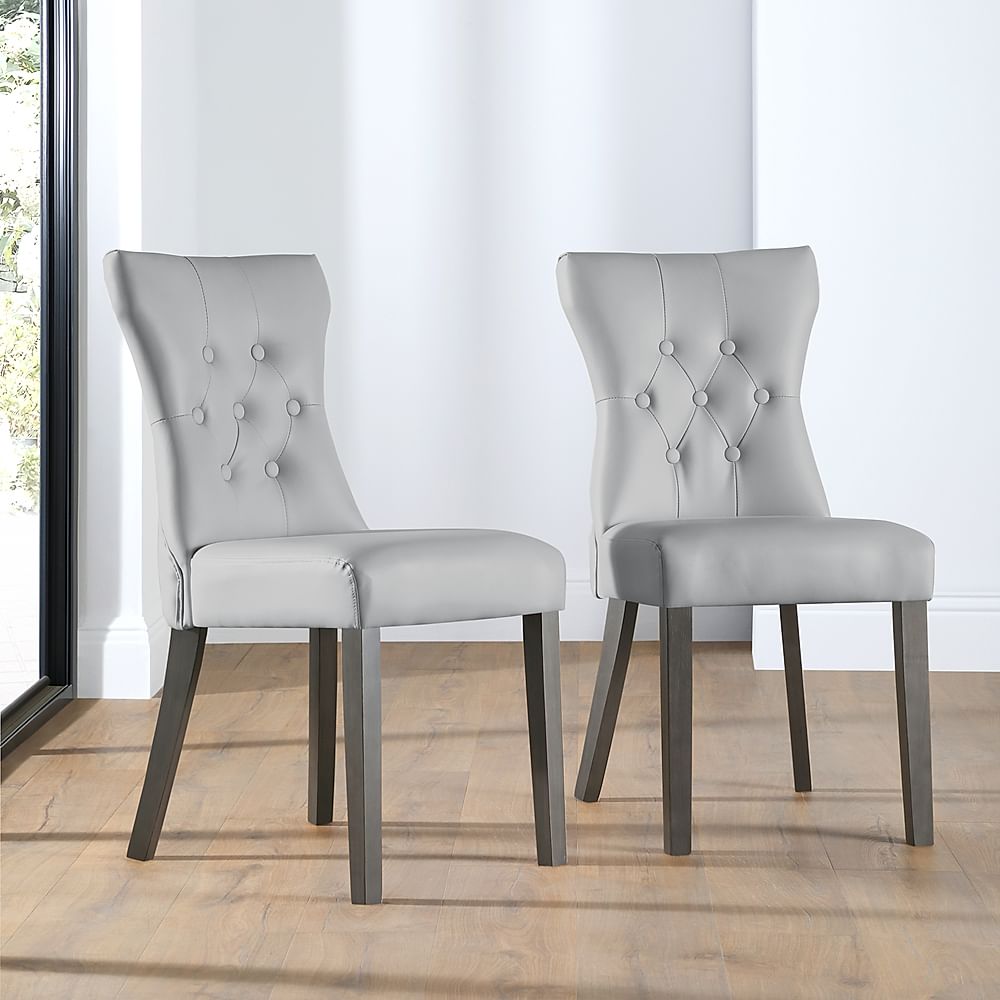 Bewley Dining Chair, Light Grey Premium Faux Leather & Grey Solid Hardwood