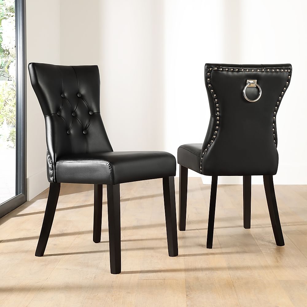 Kensington Dining Chair, Black Premium Faux Leather & Black Solid Hardwood