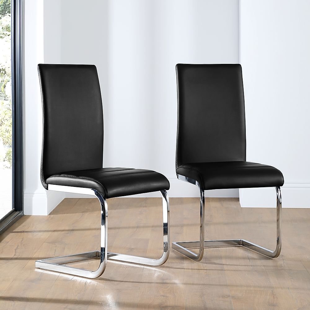 Perth Dining Chair, Black Premium Faux Leather & Chrome