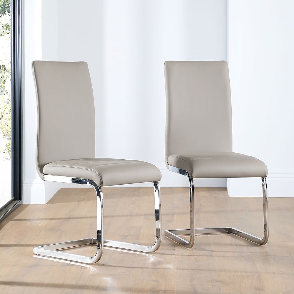 Perth Dining Chair, Stone Grey Premium Faux Leather & Chrome