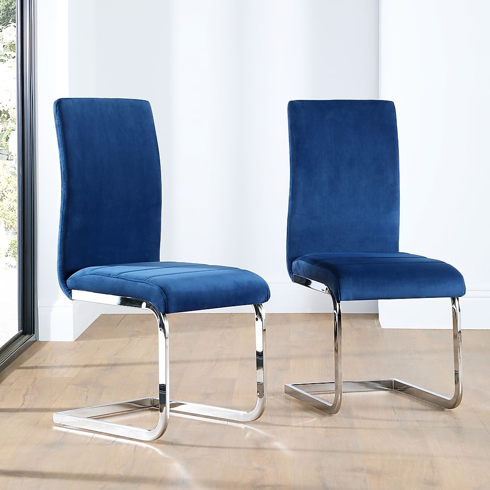 Perth Dining Chair, Blue Classic Velvet & Chrome