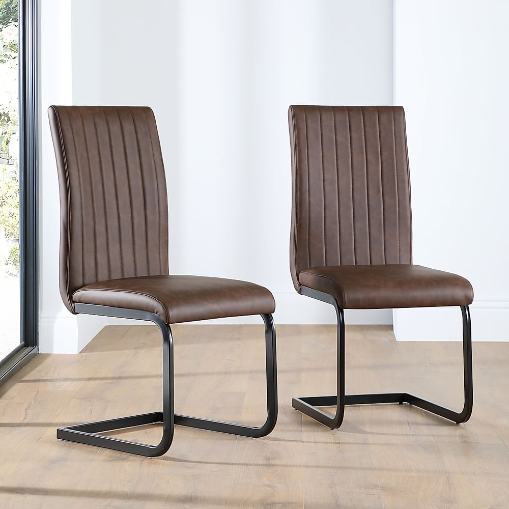 Perth Dining Chair, Vintage Brown Premium Faux Leather & Black Steel