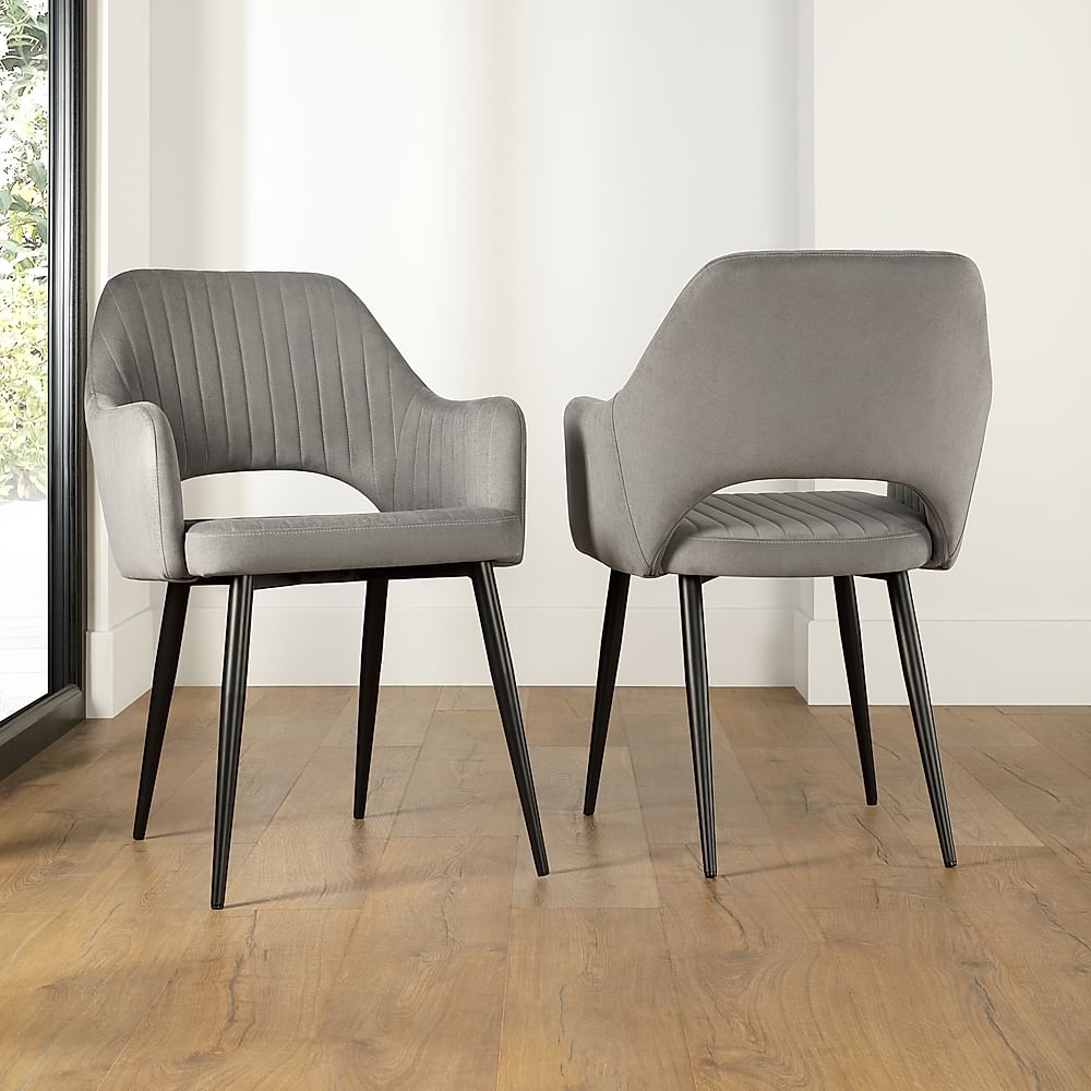 Clara Dining Chair, Grey Classic Velvet & Black Steel