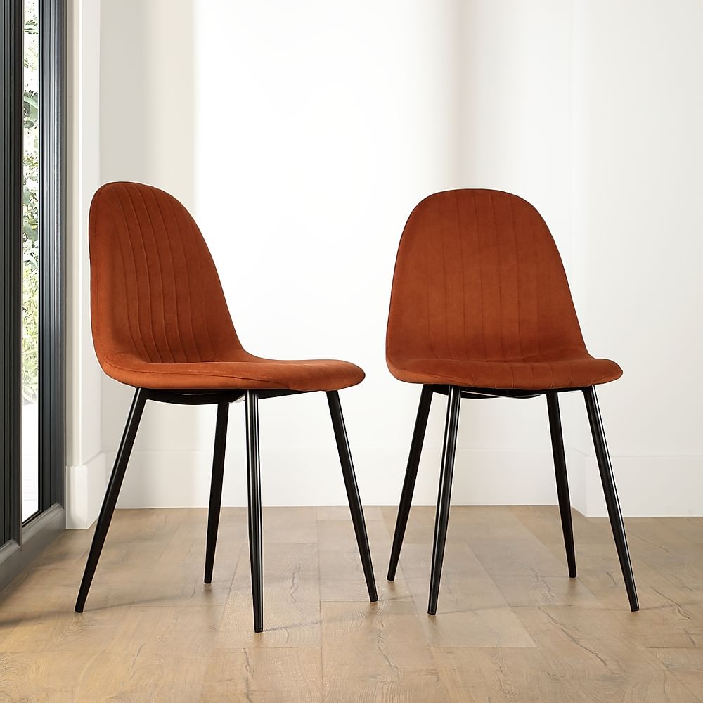 Brooklyn Dining Chair, Burnt Orange Classic Velvet & Black Steel