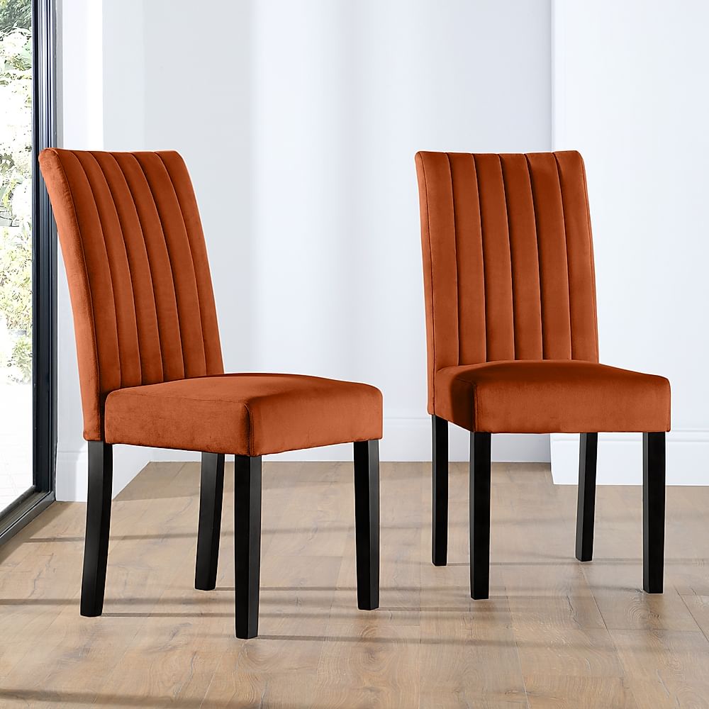 Salisbury Dining Chair, Burnt Orange Classic Velvet & Black Solid Hardwood