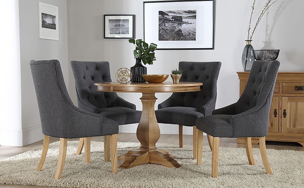 Cavendish Round Oak Dining Table with 4 Duke Slate Chairs | Furniture ...