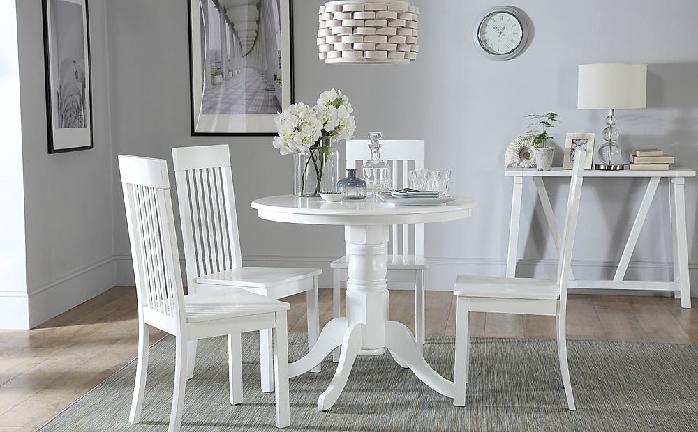 Kingston Round White Dining Table with 4 Oxford Chairs | Furniture And