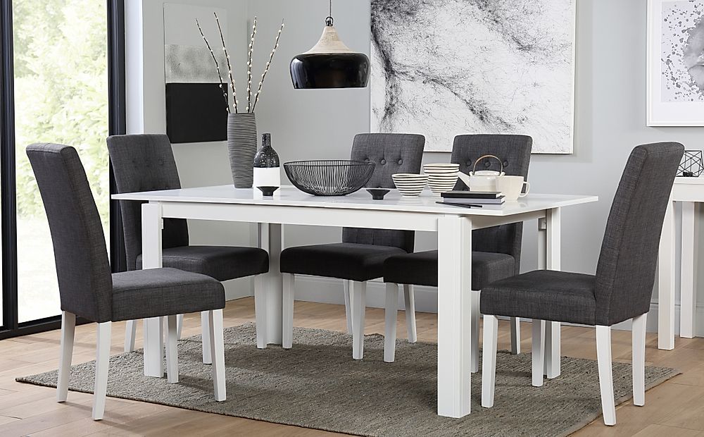 Aspen Extending Dining Table & 4 Regent Chairs, White Wood, Slate Grey ...