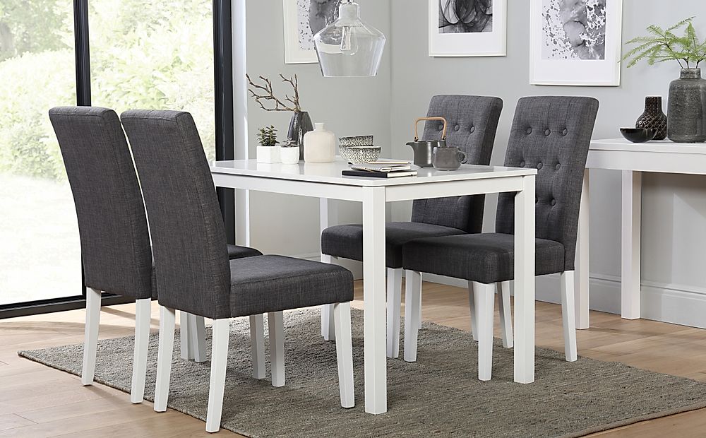 Milton White Dining Table with 4 Regent Slate Fabric Chairs | Furniture