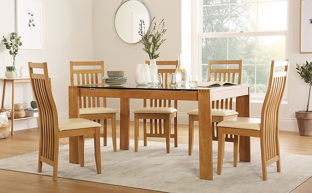 Tate 150cm Oak and Glass Dining Table with 6 Bali Chairs ...