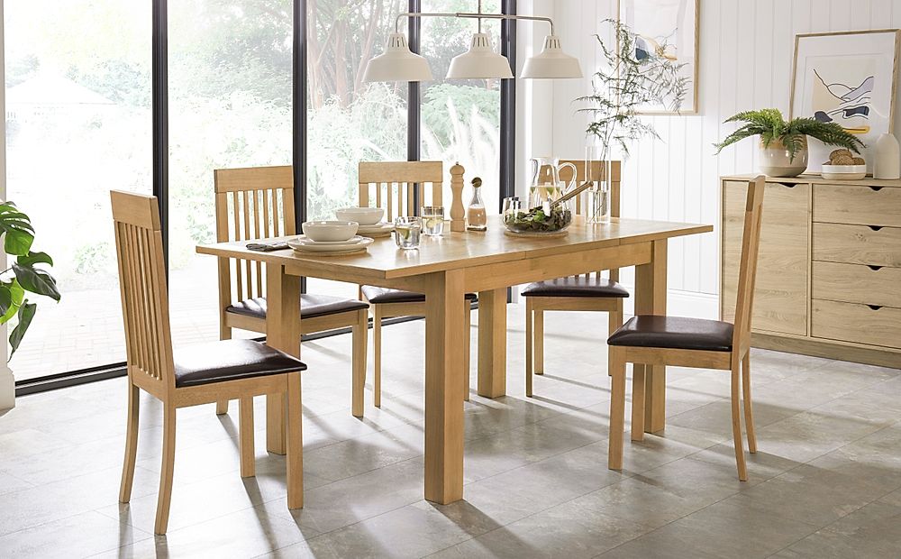 Hamilton Extending Dining Table And 6 Oxford Chairs Natural Oak Veneer And Solid Hardwood Brown 9182